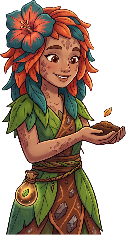 Flor de Carajás, personagem oficial do ReciclaPlay Canaã, guardiã dos resíduos orgânicos e da coleta seletiva